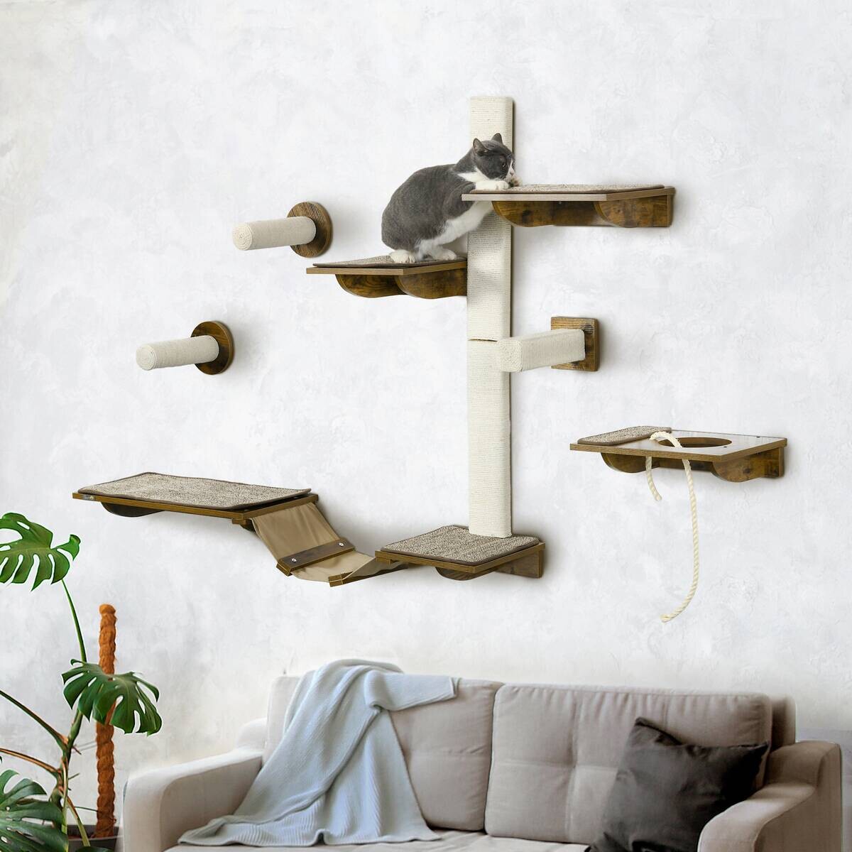 PawHut Katzenregal-Set braun Sisal B/H/L: ca. 29x8,5x136 cm