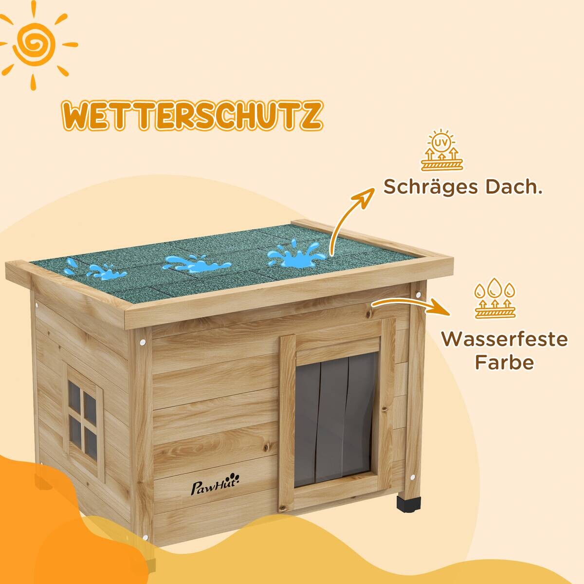 PawHut Katzenhaus gelb Holz B/H/L: ca. 45x43x57 cm