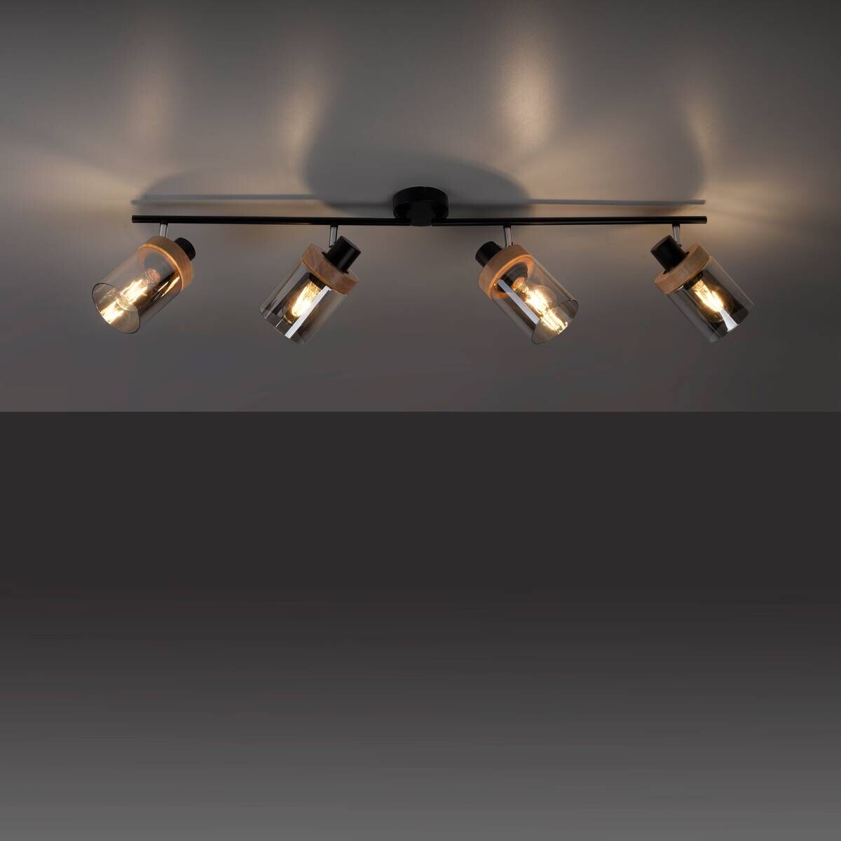 Just Light Spot Pasqual schwarz Rauch Metall Glas B/H/L: ca. 110x25x114 cm E27 4 Brennstellen