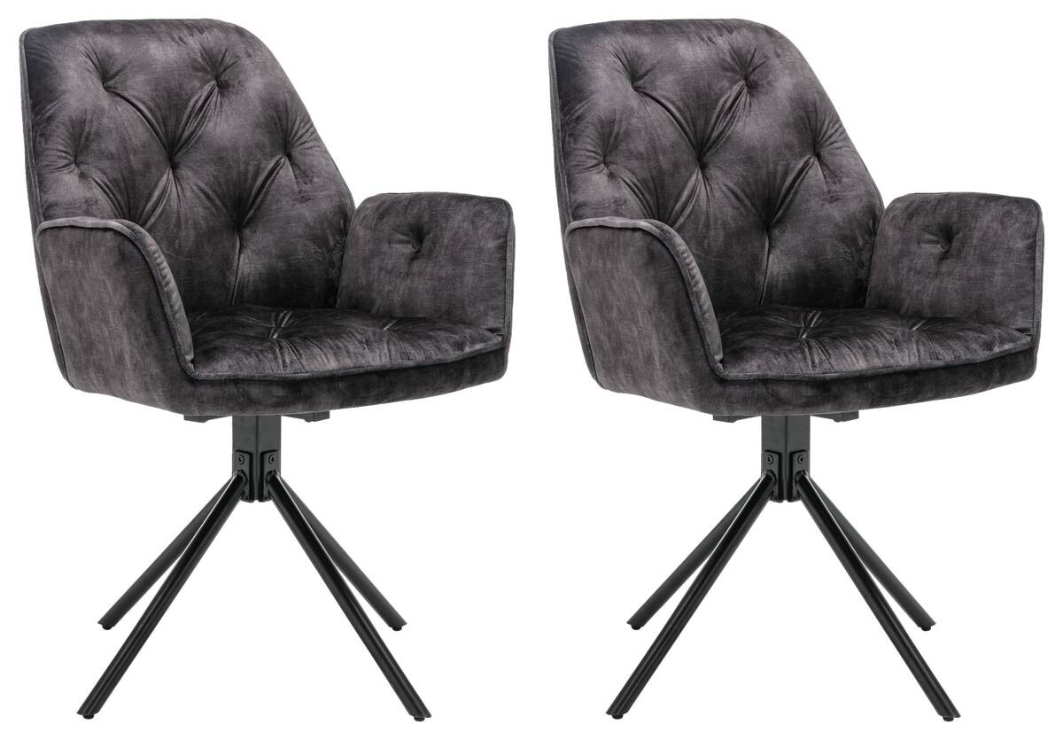 byLIVING Sessel SARINA 2er-Set anthrazit Vintage Samt Metall B/H/T: ca. 59,5x89x62 cm