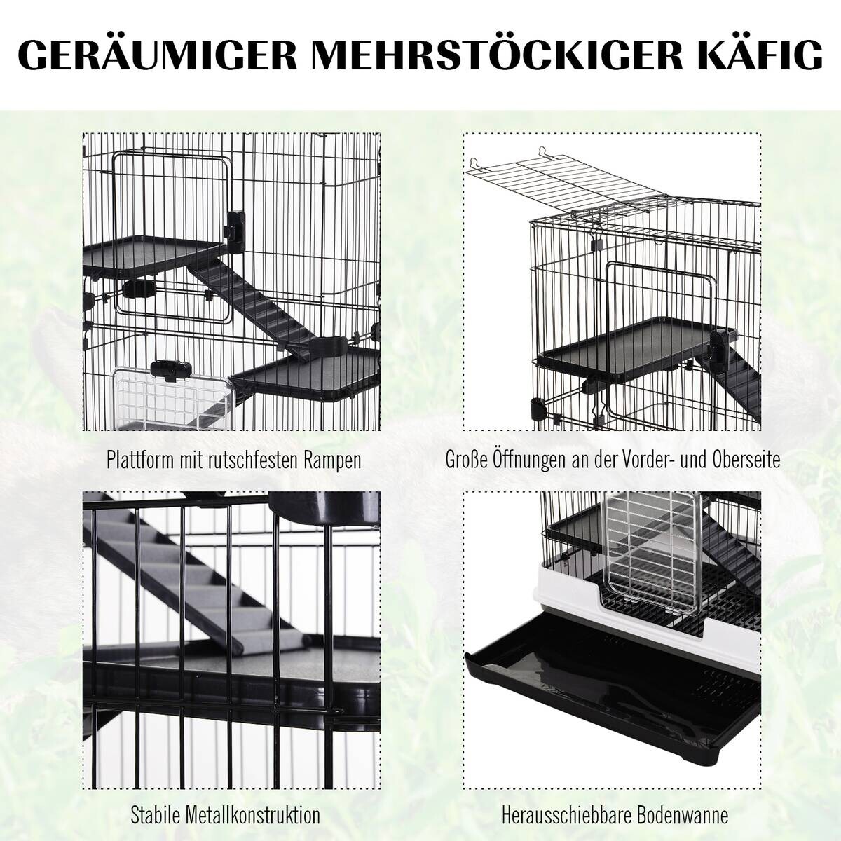 PawHut Kleintierkäfig schwarz Polypropylen B/H/L: ca. 52,7x110x81,2 cm