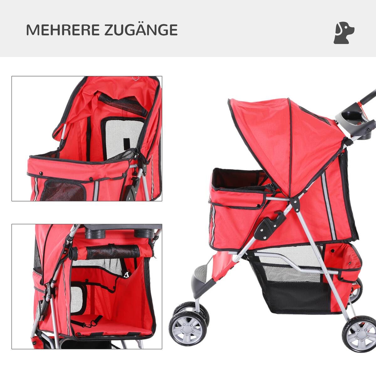 PawHut Hunde-Zubehör rot Polyester B/H/L: ca. 45x75x97 cm
