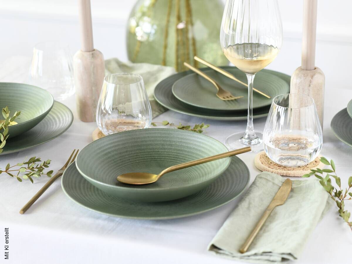 CreaTable Tafelservice Catania Eukalyptus grün Steinzeug 12 tlg.