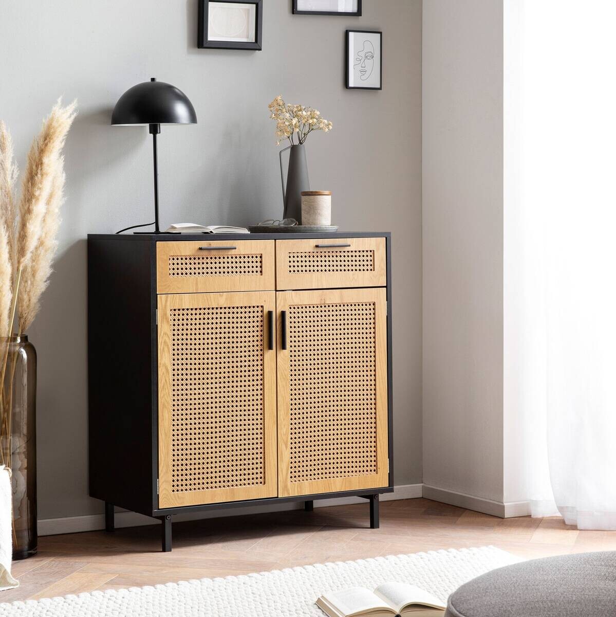 Sideboard schwarz Eiche Optik B/H/T: ca. 80x86,5x40 cm