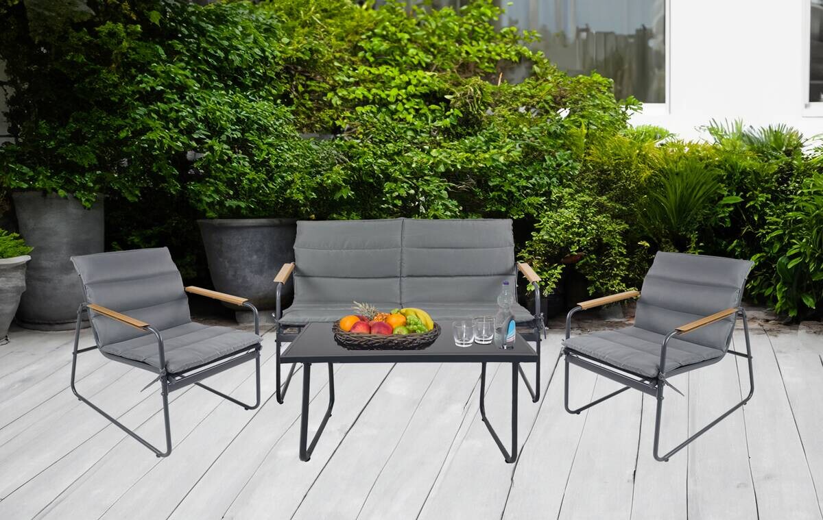 VCM Gartensitzgruppe grau Metall B/H/L: ca. 110x76x74 cm