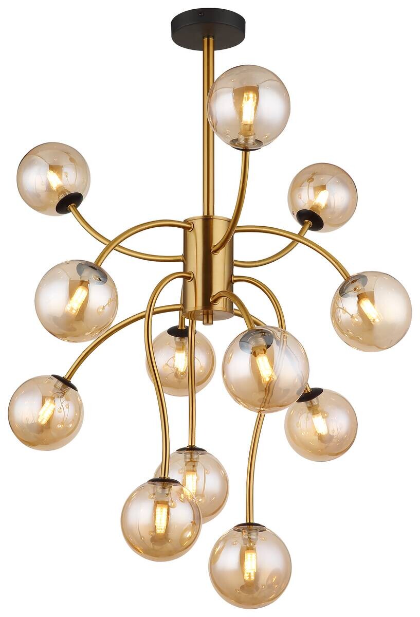 GLOBO Deckenleuchte gold messing amber Metall Glas H/D: ca. 93x62 cm G9 12 Brennstellen