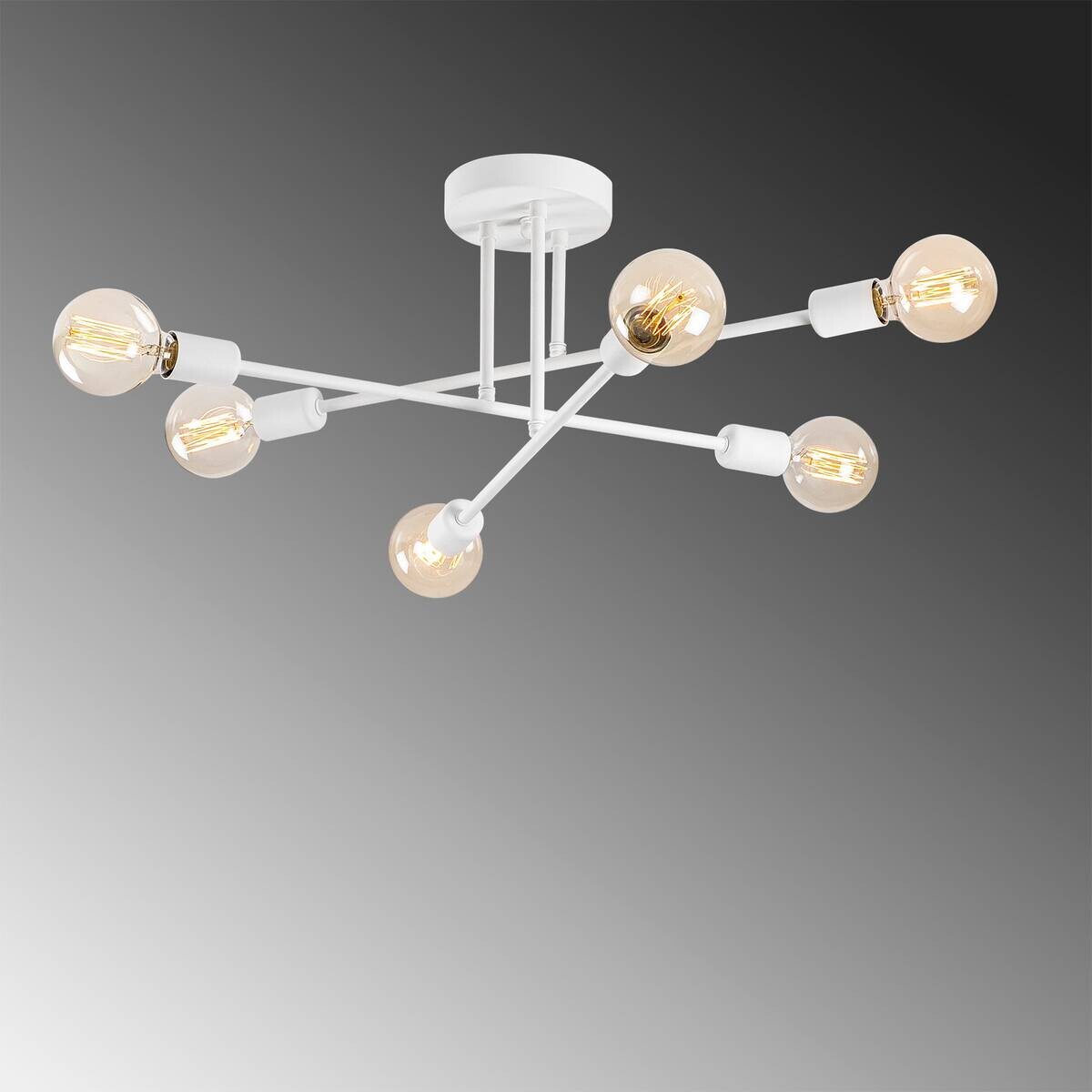 Opviq Deckenleuchte Flower weiß Metall B/H/T/L/D: ca. 64x30x64x64x64 cm E27 6 Brennstellen