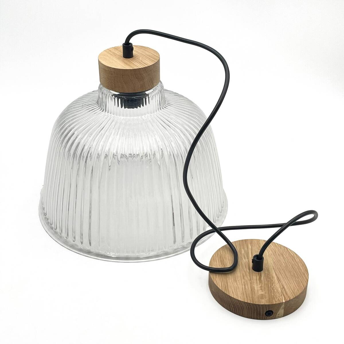 Lamkur Pendelleuchte Eiche Glas B/H/L: ca. 28x120x28 cm E27 1 Brennstellen