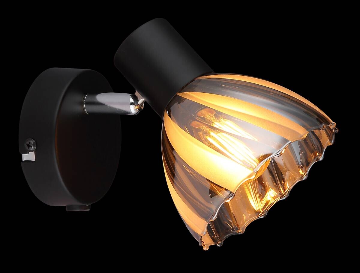 GLOBO Strahler mattschwarz Satiniert Rauch Metall Glas H: ca. 12,5 cm E14 1 Brennstellen
