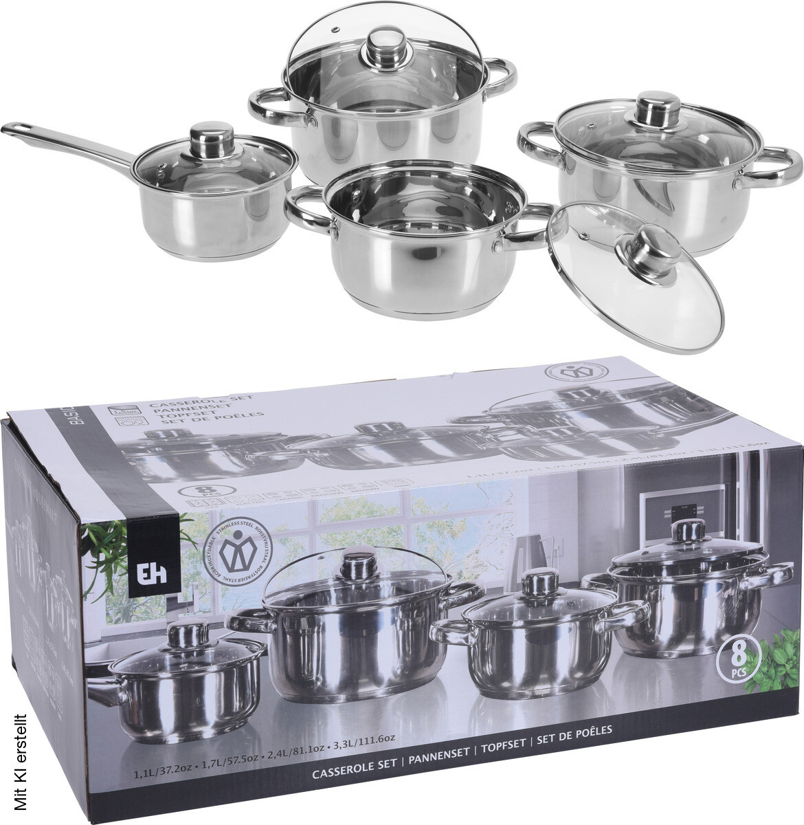 Topfset silber Edelstahl 4 tlg.