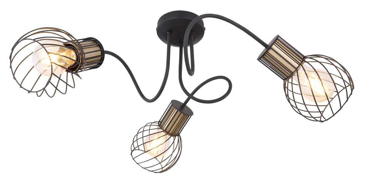GLOBO Deckenleuchte gold schwarz Metall H/D: ca. 24x60 cm E27 3 Brennstellen