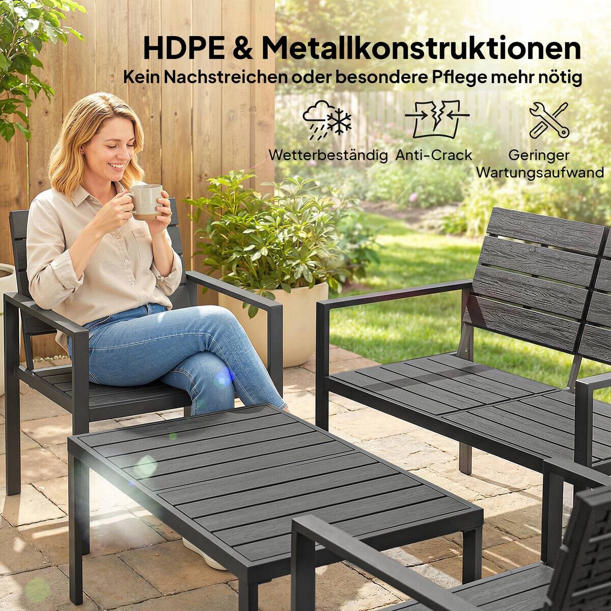 Outsunny Balkonmöbel-Set schwarz Kunststoff B/H/L: ca. 71x76,5x104 cm