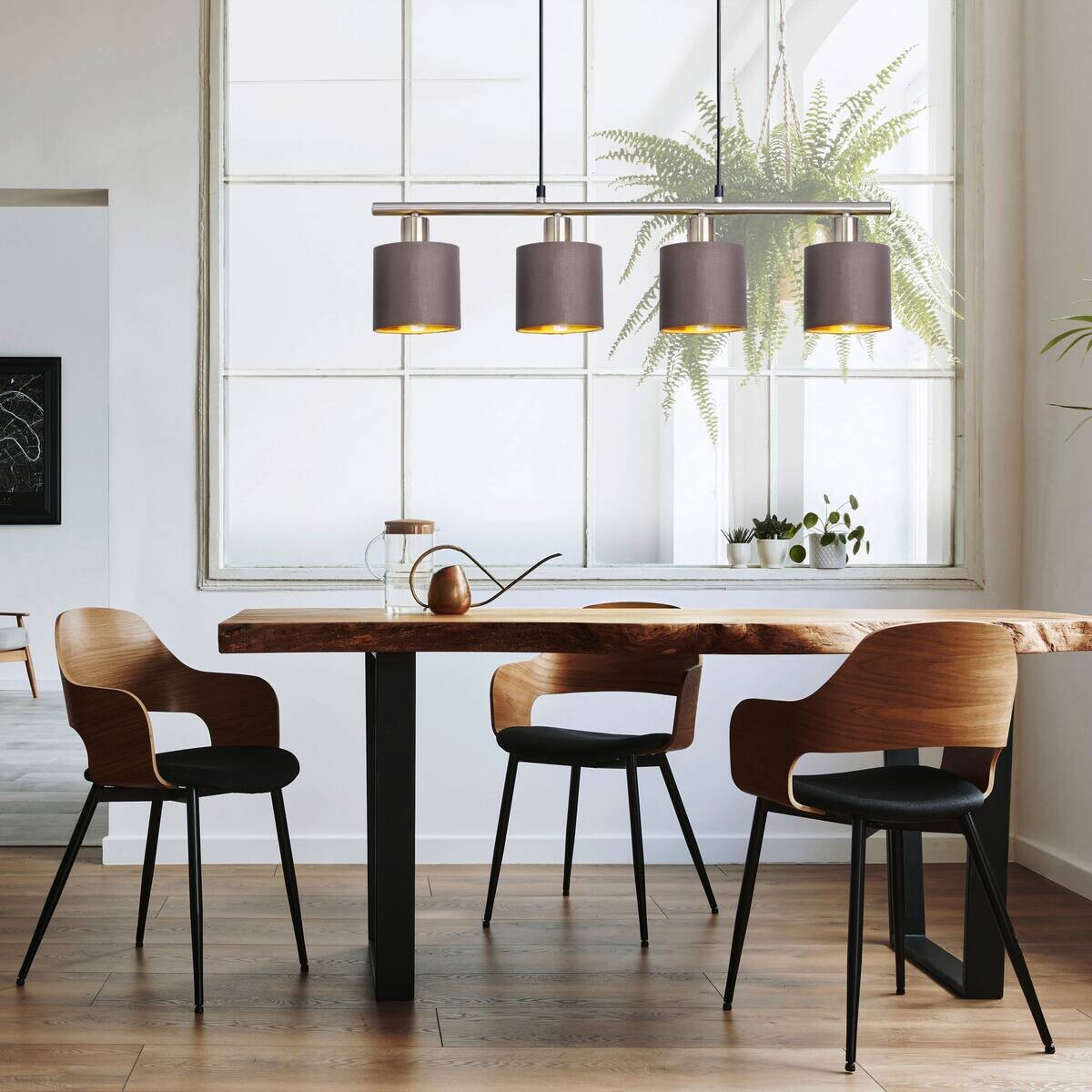 Näve Leuchten Pendelleuchte 7092014 braun Textil Metall B/H/T: ca. 12x140x72,4 cm E14 4 Brennstellen