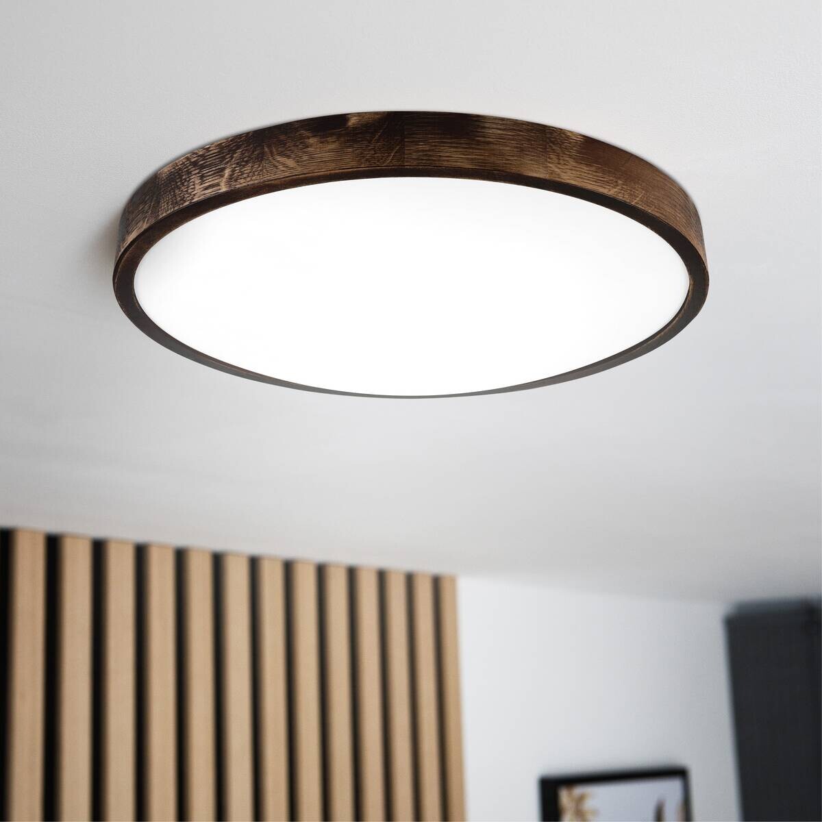 Lamkur Deckenleuchte Eiche Holz Glas B/H/L: ca. 48,5x12x48,5 cm