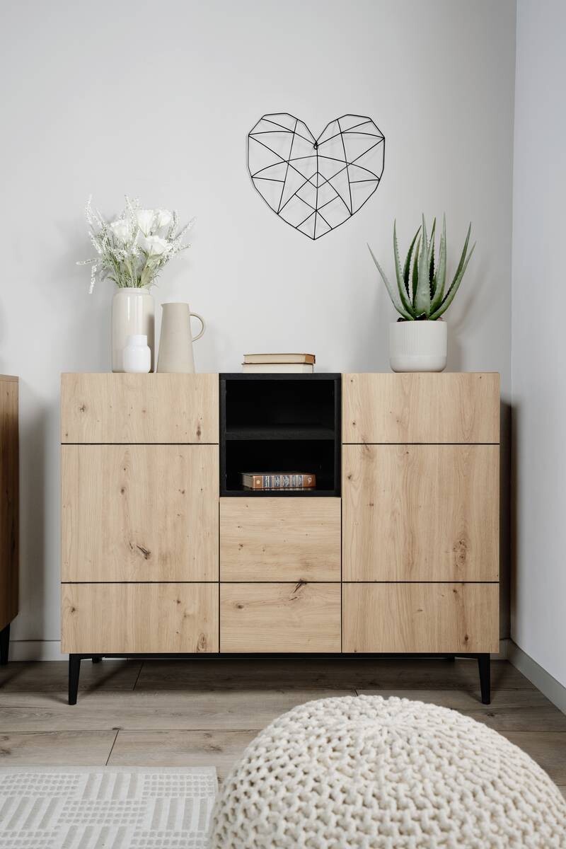 Kommode Nola Eiche Artisan Nachbildung schwarz B/H/T: ca. 120x90x42 cm