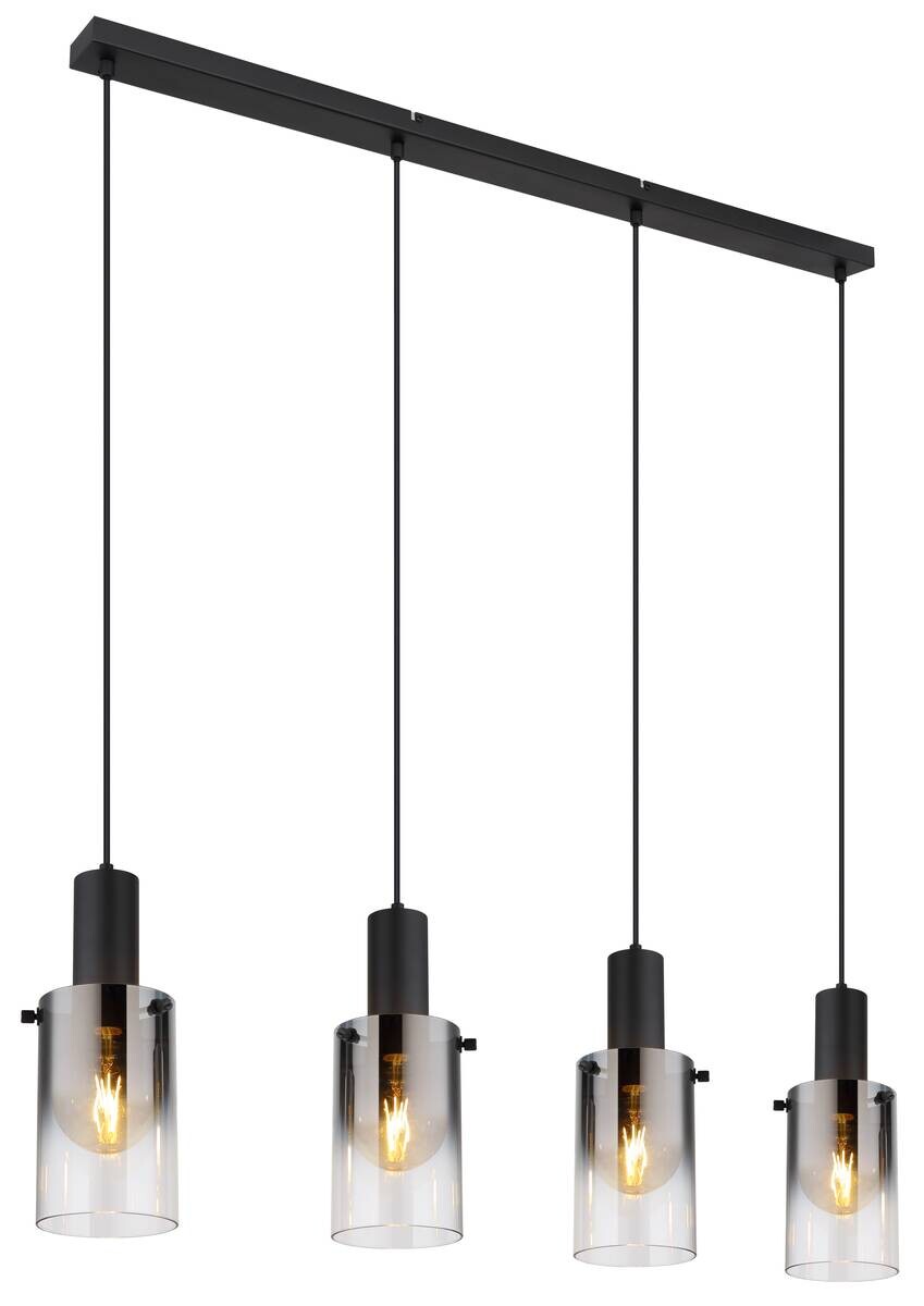 GLOBO Pendelleuchte schwarz klar Metall B/H/T: ca. 12,5x150x102,5 cm E27 4 Brennstellen