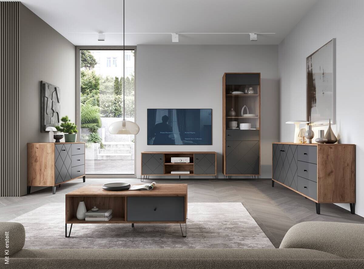 Couchtisch BILBAO Eiche Tabak Nachbildung anthrazit B/H/T: ca. 120x37x60 cm