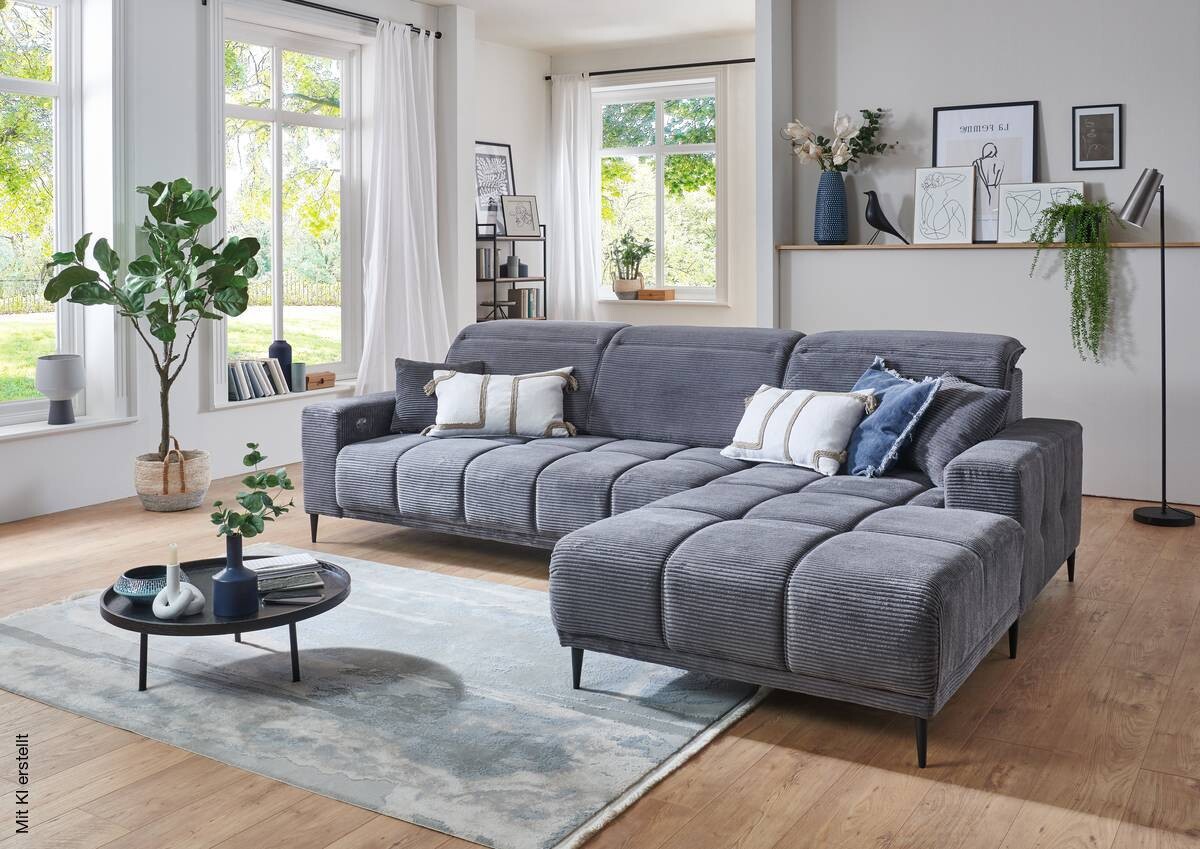 Ecksofa mit elektrischer Sitztiefenverstellung dunkelgrau Microfaser B/H/T: ca. 286x107x115 cm