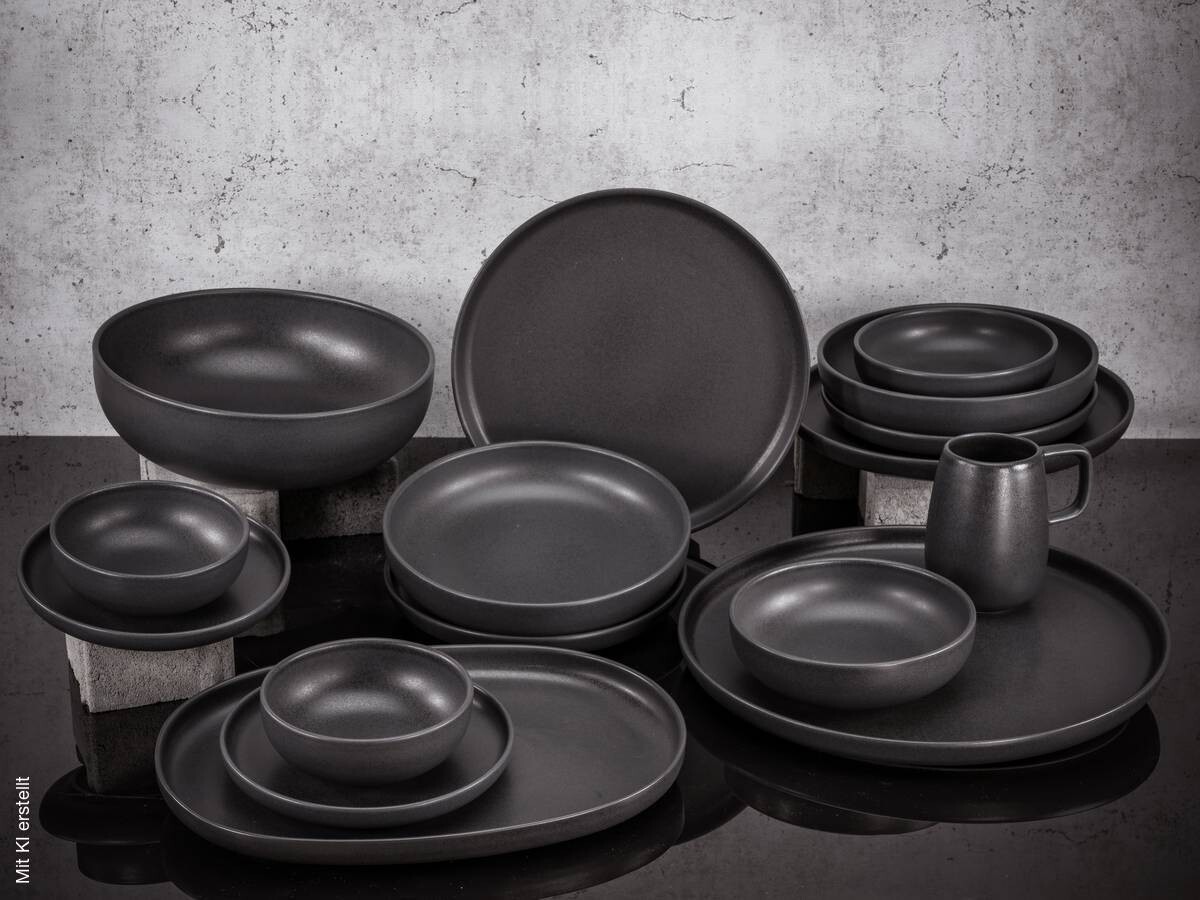 CreaTable Kombiservice Uno schwarz Steinzeug 16 tlg.