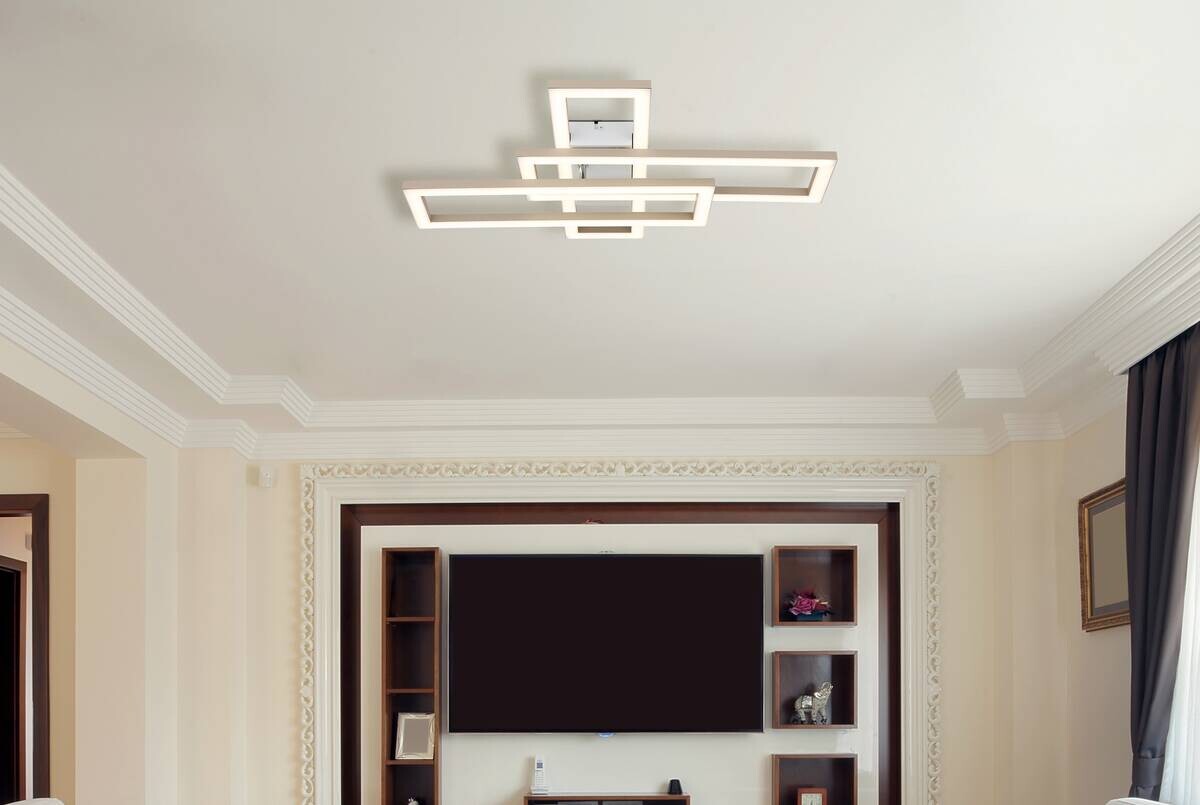 GLOBO Deckenleuchte Opal sand weiß Kunststoff B/H/L: ca. 40x7,5x55 cm 1 Brennstellen