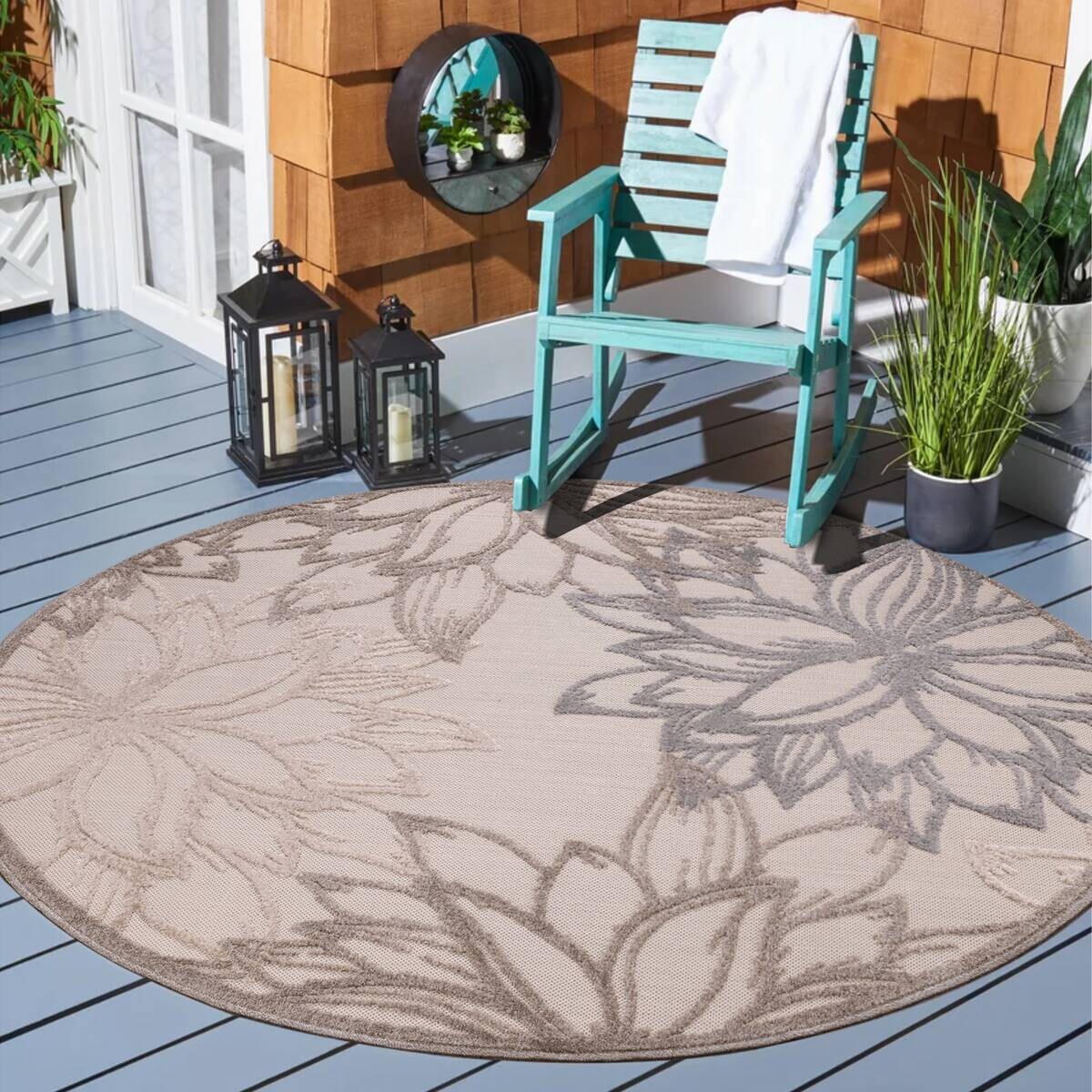 Sanat Outdoorteppich FLORAL creme B/L: ca. 150x150 cm