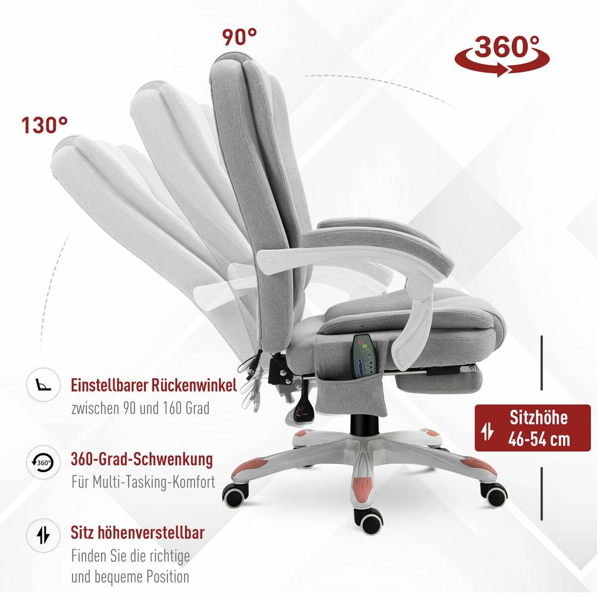 Vinsetto Massagestuhl MH921-272 grau Polyester-Mischgewebe Schaumstoff Nylon B/H/L: ca. 66x115x63 cm