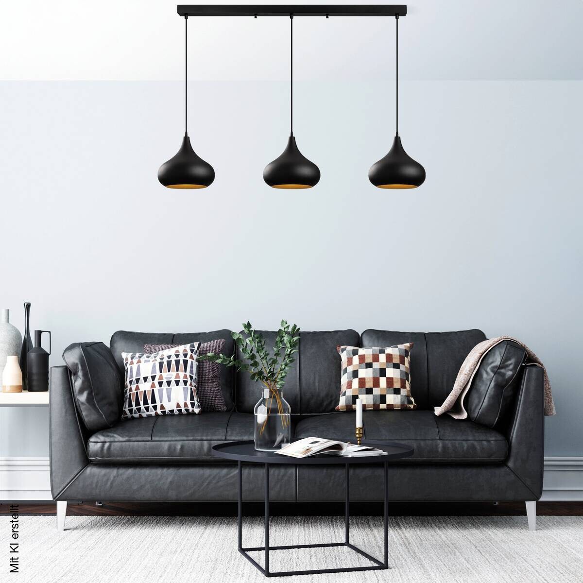 Opviq Pendelleuchte Muba-11554 schwarz B/H/T/L: ca. 140x126x30x140 cm E27 3 Brennstellen