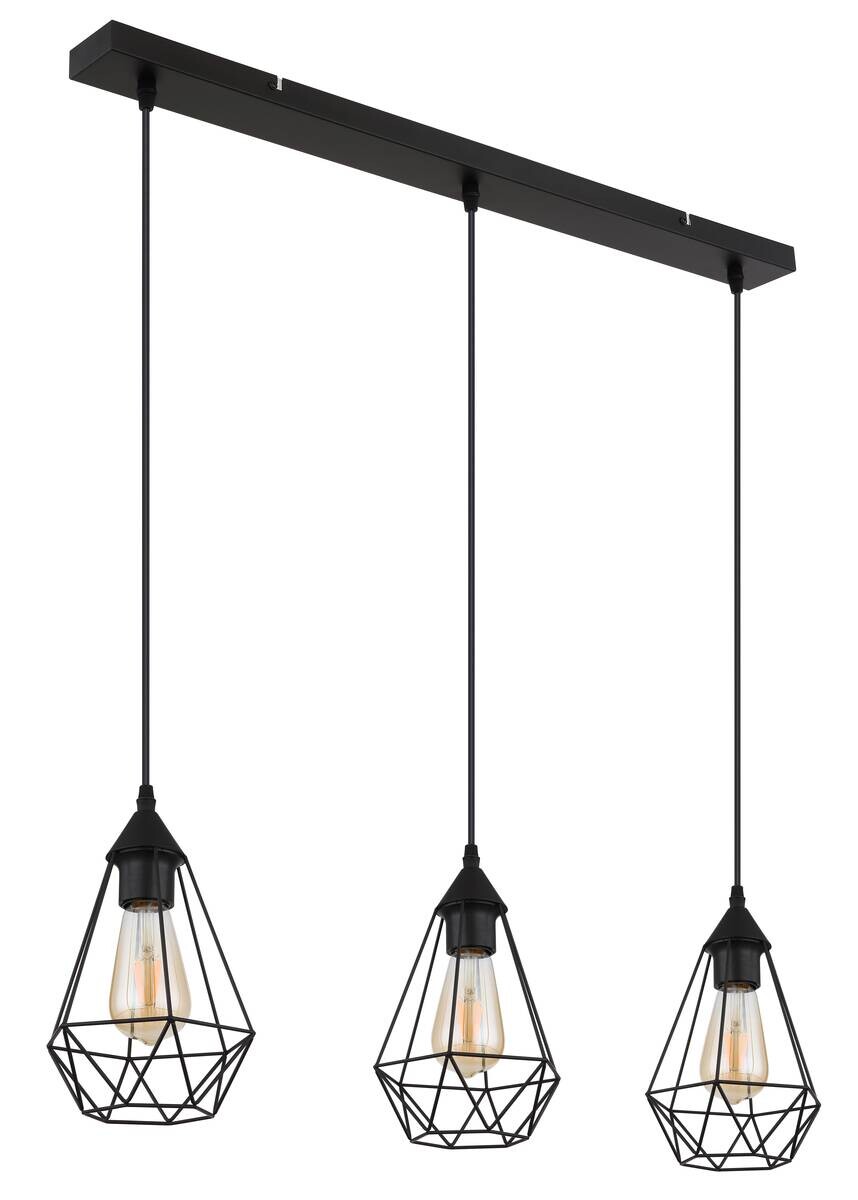 GLOBO Pendelleuchte schwarz Metall B/H/T: ca. 17x120x79 cm E27 3 Brennstellen