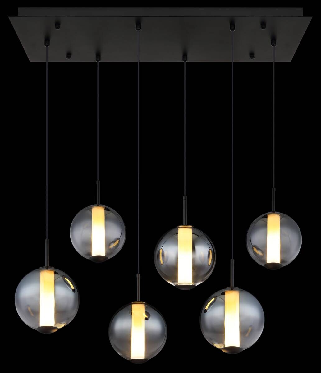 GLOBO Pendelleuchte Opal mattschwarz Rauch Metall Glas B/H: ca. 100x120 cm 1.0 Brennstellen