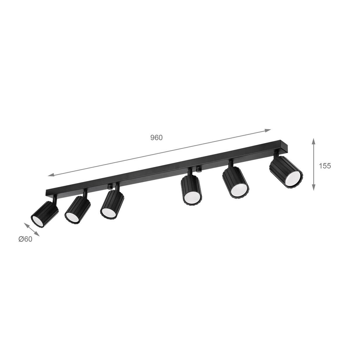 Lamkur Strahler Prisma schwarz Stahl B/H/L: ca. 6,5x16,5x117 cm 6 Brennstellen