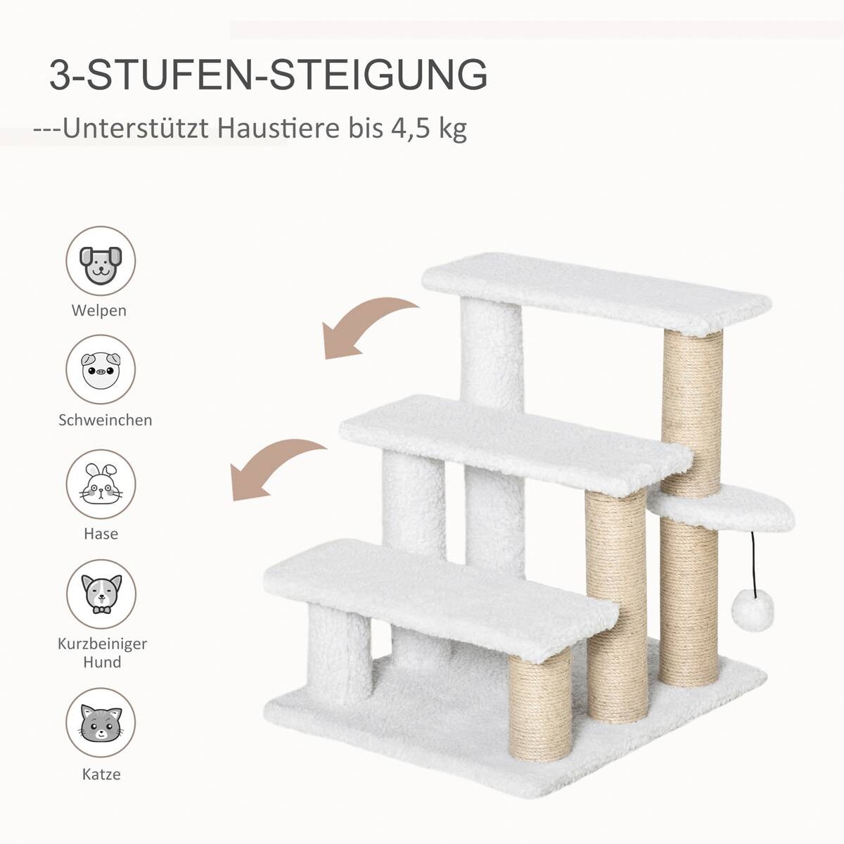 PawHut Haustiertreppe weiß Spanplatte B/H/L: ca. 40x48x45 cm