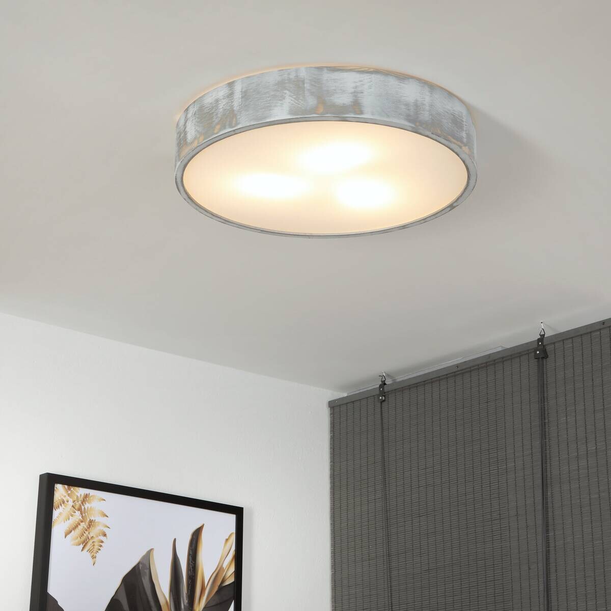 Lamkur Deckenleuchte weiß hellbraun Holz Glas B/H/L: ca. 48,5x12x48,5 cm 3 Brennstellen