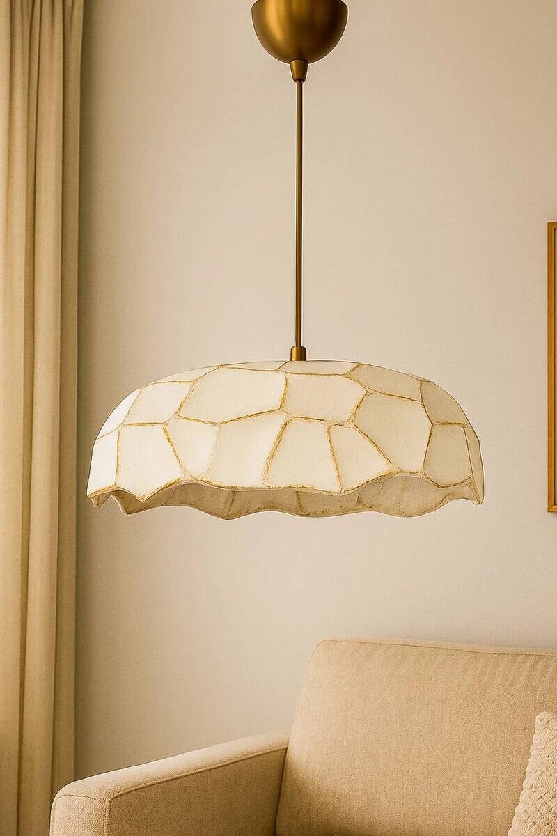 Opviq Pendelleuchte beige gold Beton Metall B/H/T/L/D: ca. 37x65x37x37x37 cm E27 1 Brennstellen