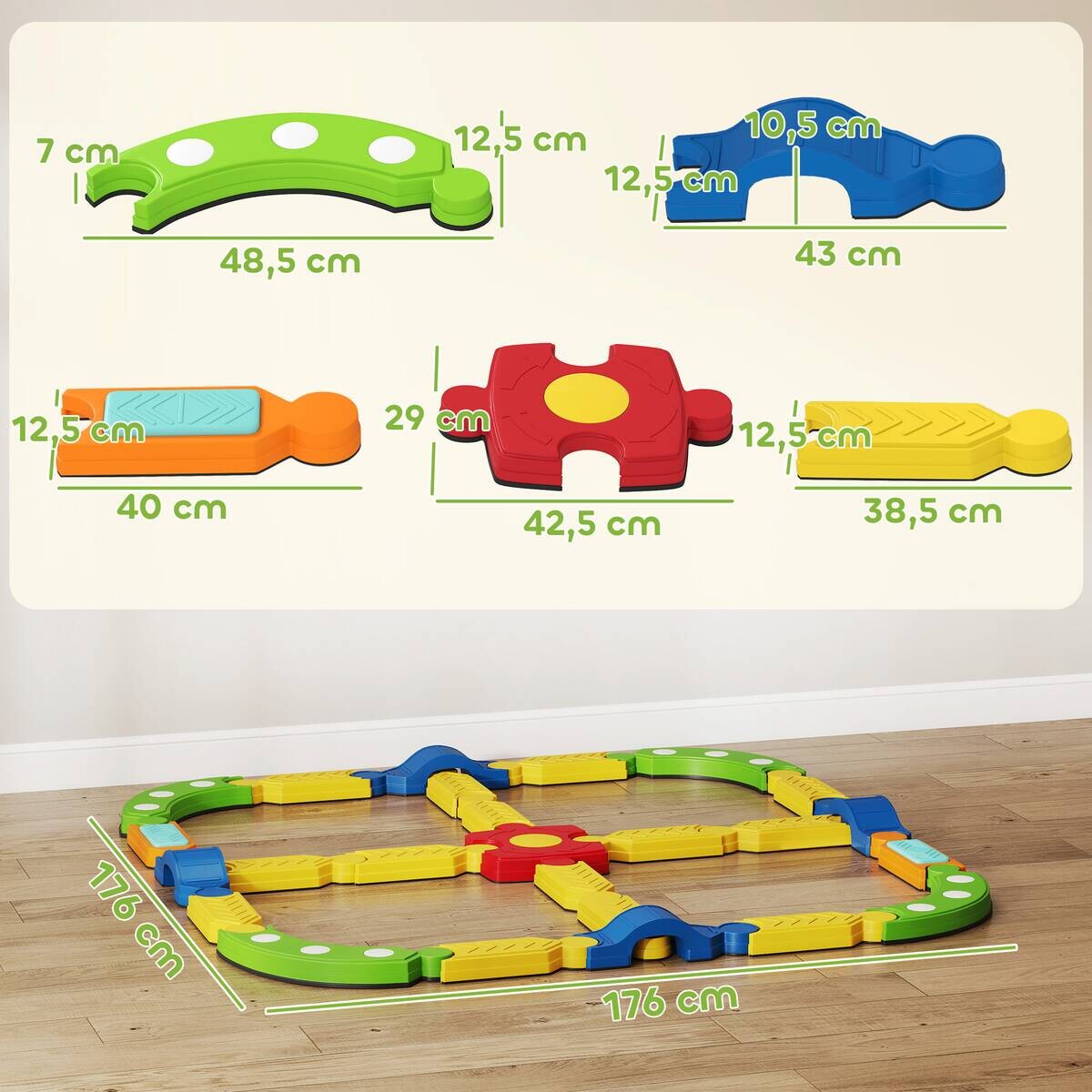 AIYAPLAY Kinder Balancierbalken mehrfarbig B/H/L: ca. 176x10,5x176 cm