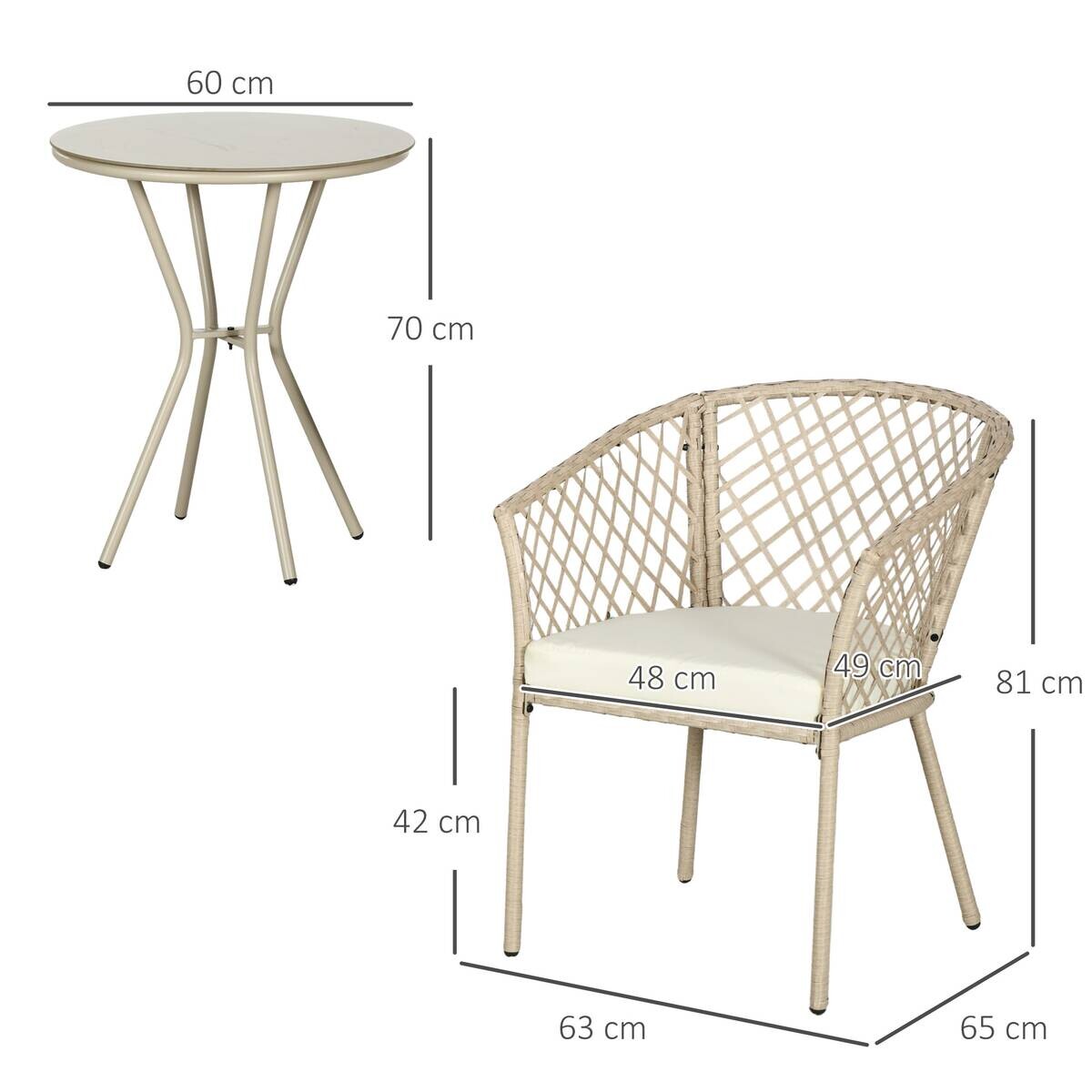 Outsunny Sitzgruppe khaki Edelstahl B/H/L: ca. 65x63x81 cm