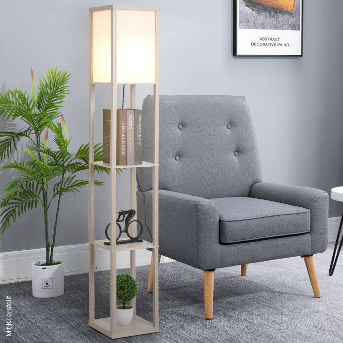 HOMCOM Stehlampe 833-623V90AK Eiche weiß Acryl Kunststoff B/H/L: ca. 26x160x26 cm E27 1 Brennstellen