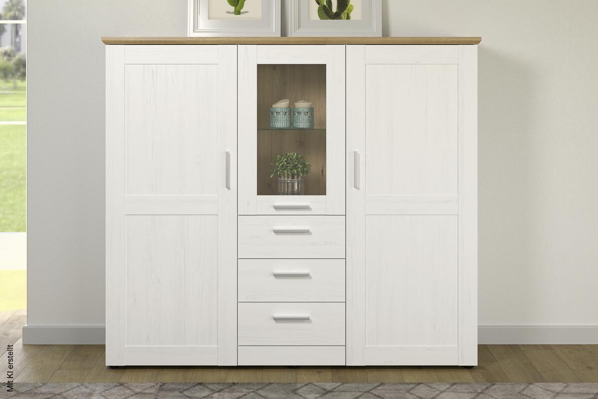 Highboard Shade weiß Pinie Nachbildung Eiche Artisan Nachbildung B/H/T: ca. 159x140x41 cm