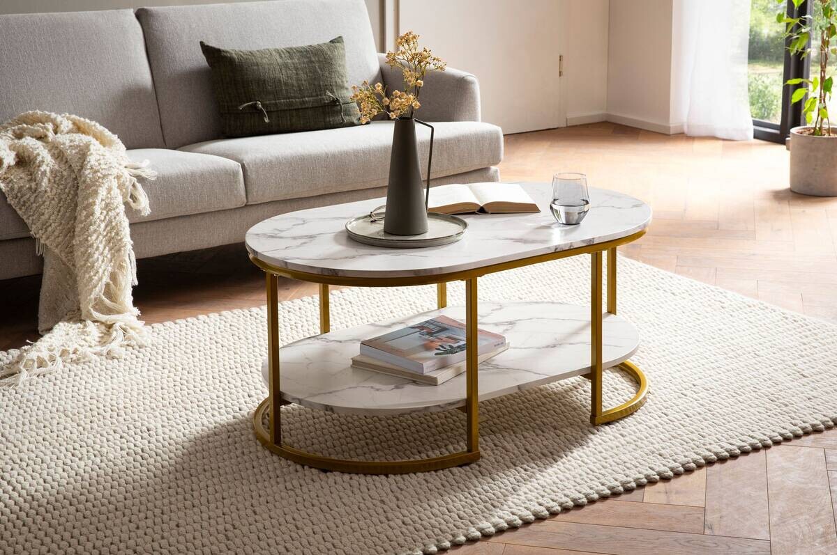 Wohnling Couchtisch weiß Marmor B/H/T: ca. 100x45x60 cm