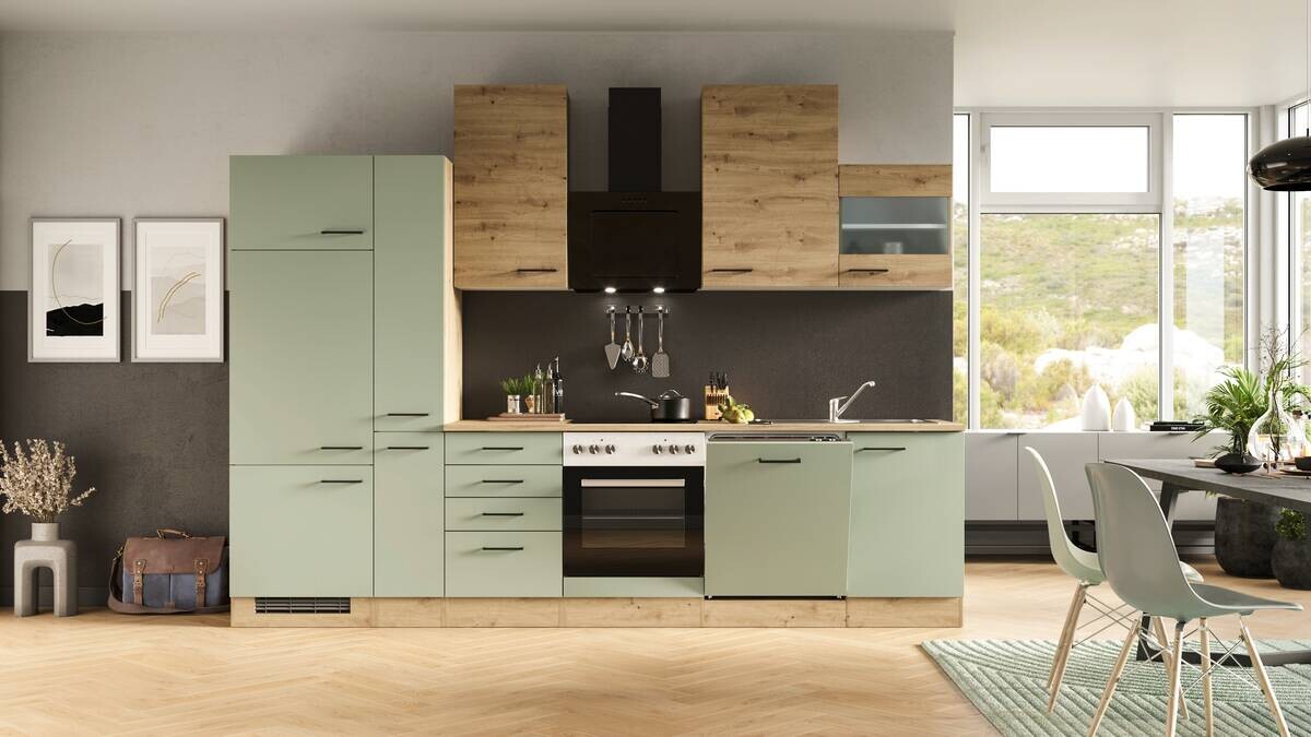 Küchenblock Cara grün matt B/H/T: ca. 310x234x60 cm