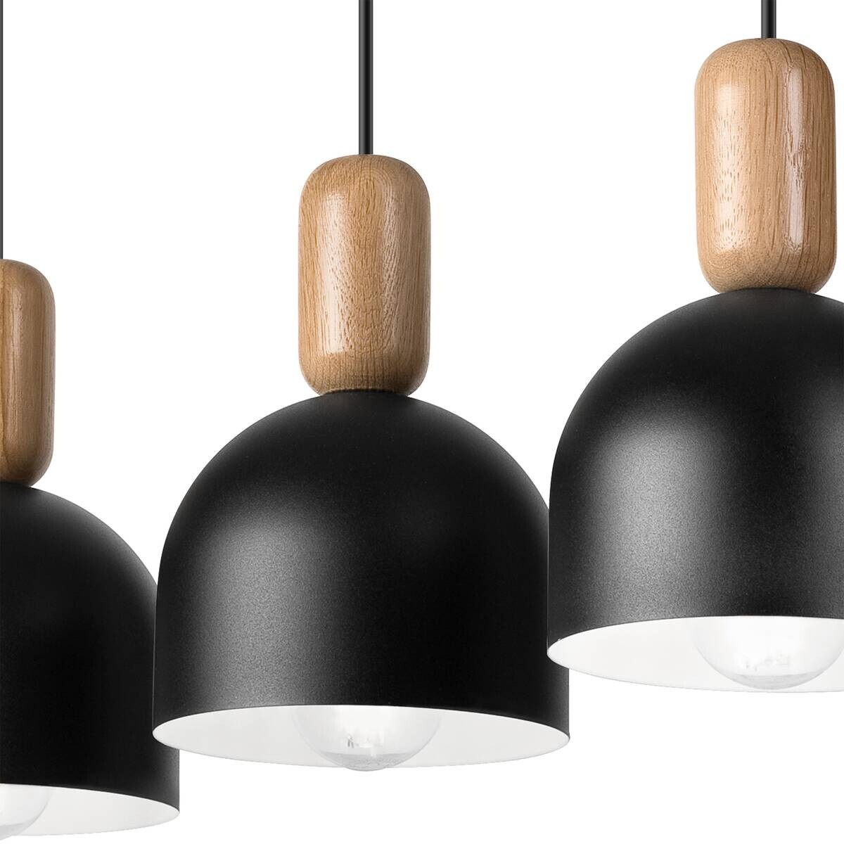 Lamkur Hängeleuchte schwarz Eiche Stahl Holz B/H/L: ca. 15,5x85x59 cm E27 3 Brennstellen