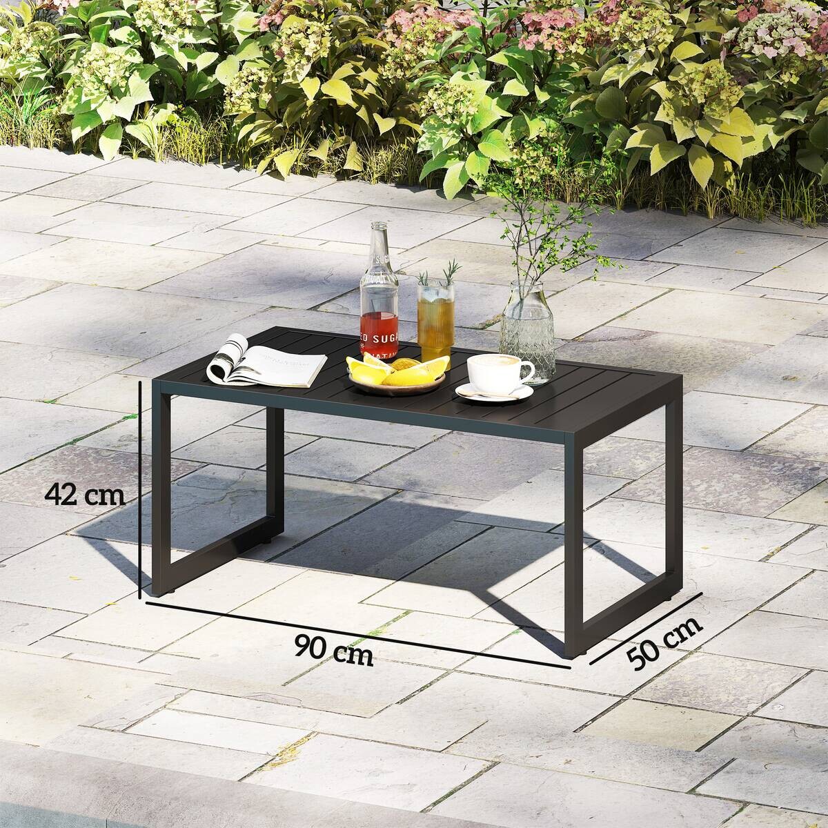 Outsunny Beistelltisch schwarz Aluminium B/H/L: ca. 50x42x90 cm