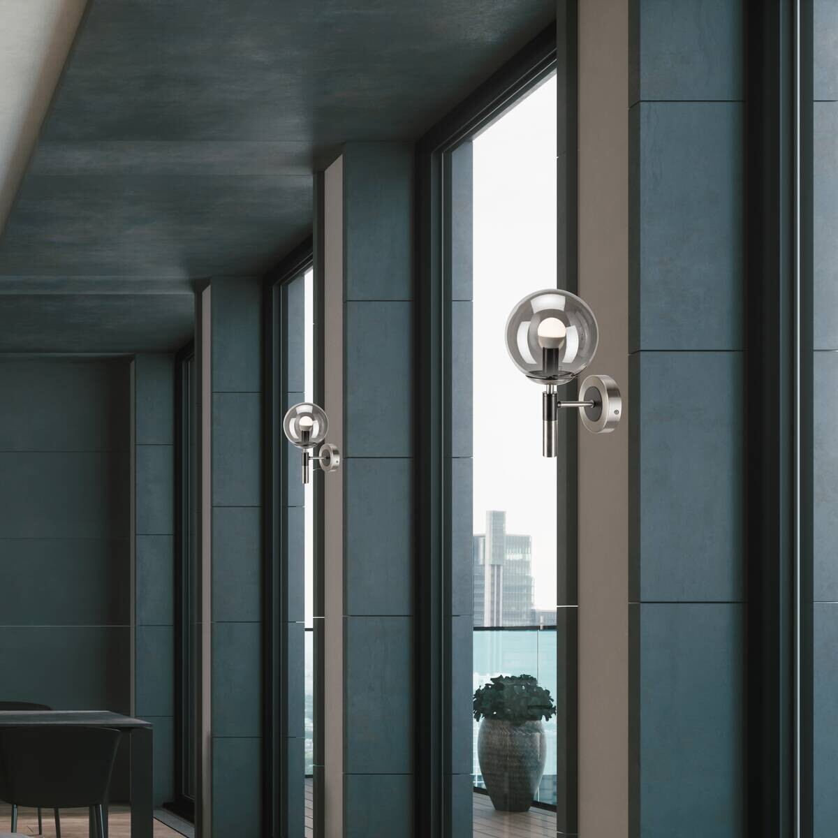 Lamkur Wandleuchte Chrom Stahl Glas B/H/L: ca. 19x26,5x19 cm E14 1 Brennstellen