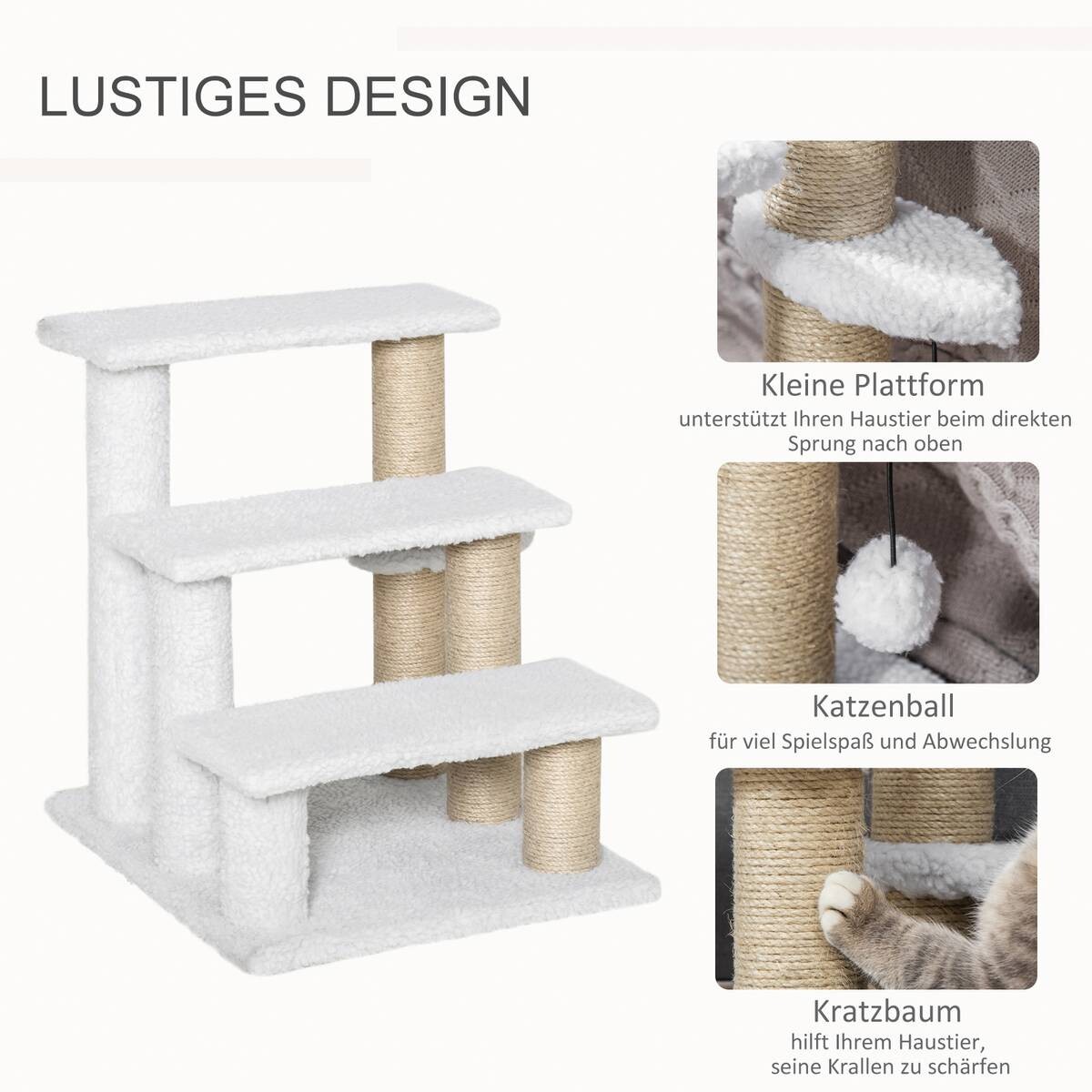 PawHut Haustiertreppe weiß Spanplatte B/H/L: ca. 40x48x45 cm