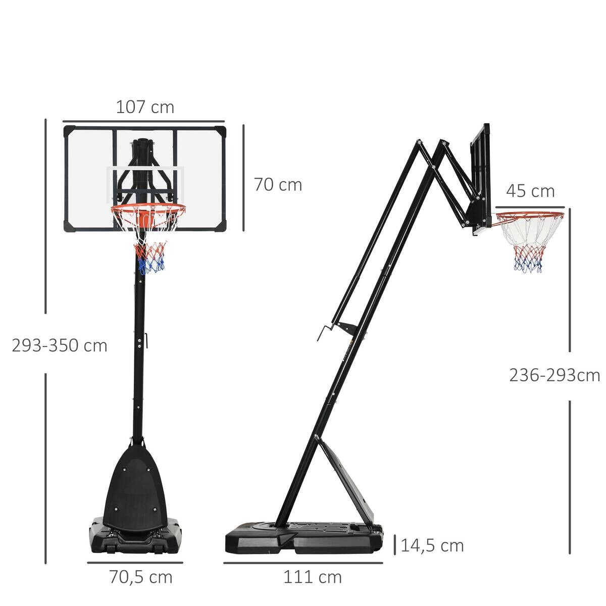 SPORTNOW Basketballkorb schwarz B/H/L: ca. 70,5x111x350 cm