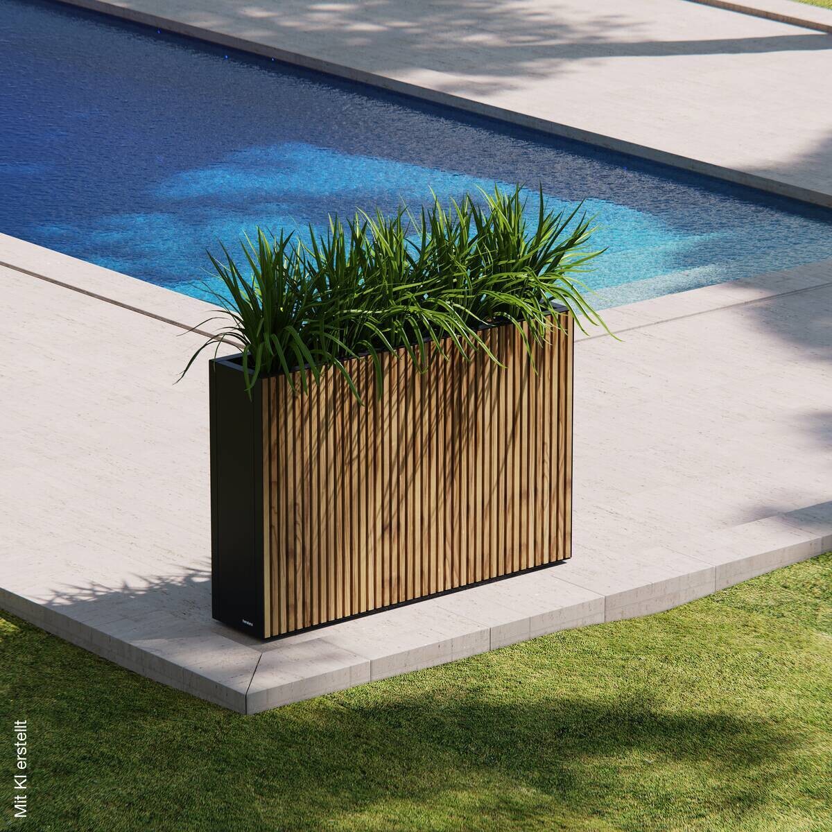 Herstera Garden Pflanzkübel Deco Planter schwarz Holz B/H/L: ca. 120x80x25 cm