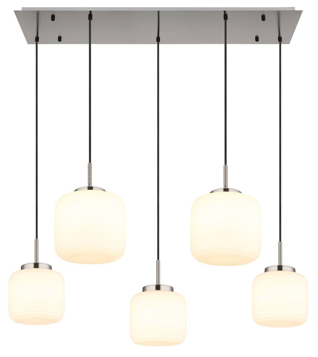 GLOBO Pendelleuchte schwarz nickel matt Opal Glas Metall B/H: ca. 106x130 cm 5 Brennstellen