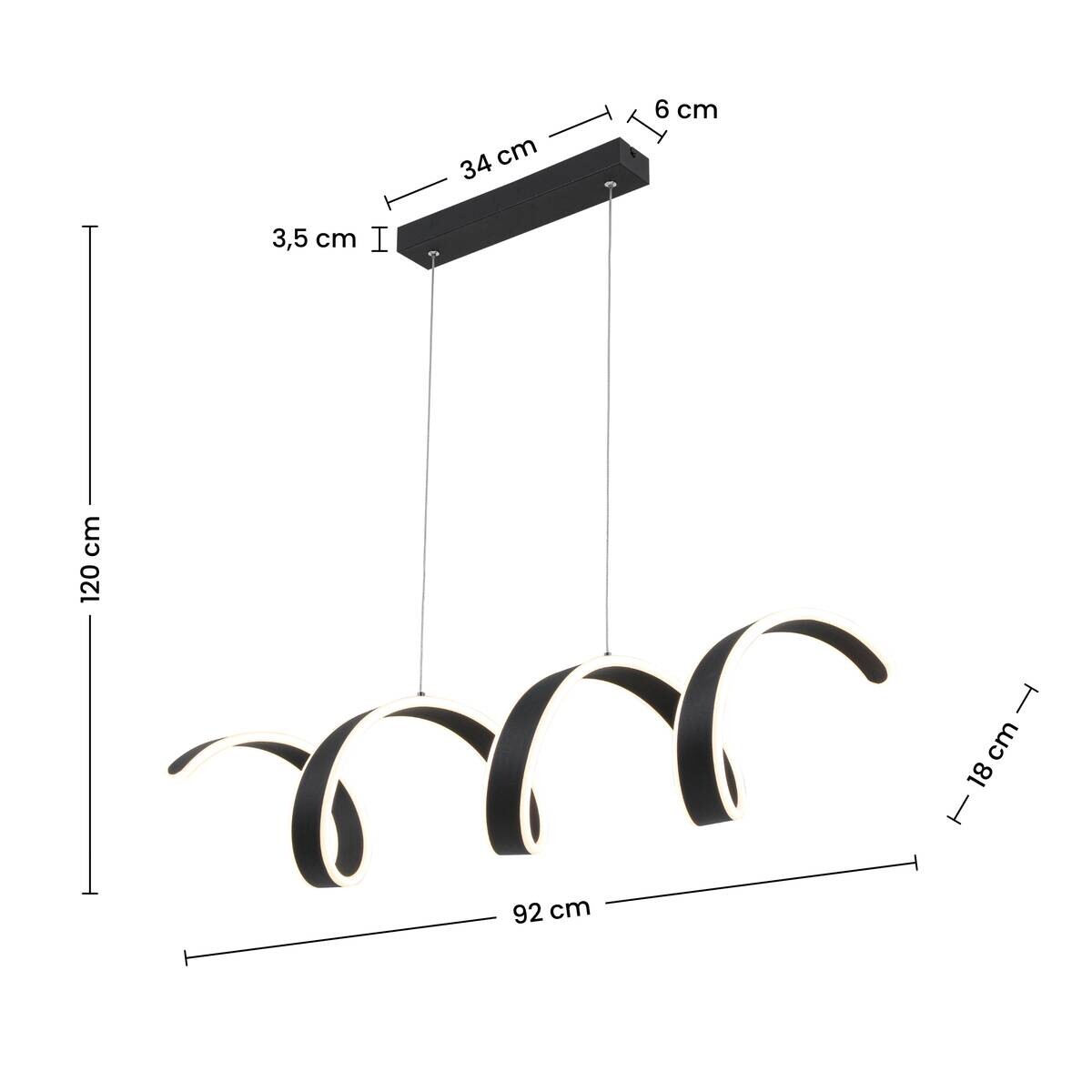 Nolo LED-Pendelleuchte Gabriella schwarz Metall Kunststoff B/H/L: ca. 18x120x92 cm