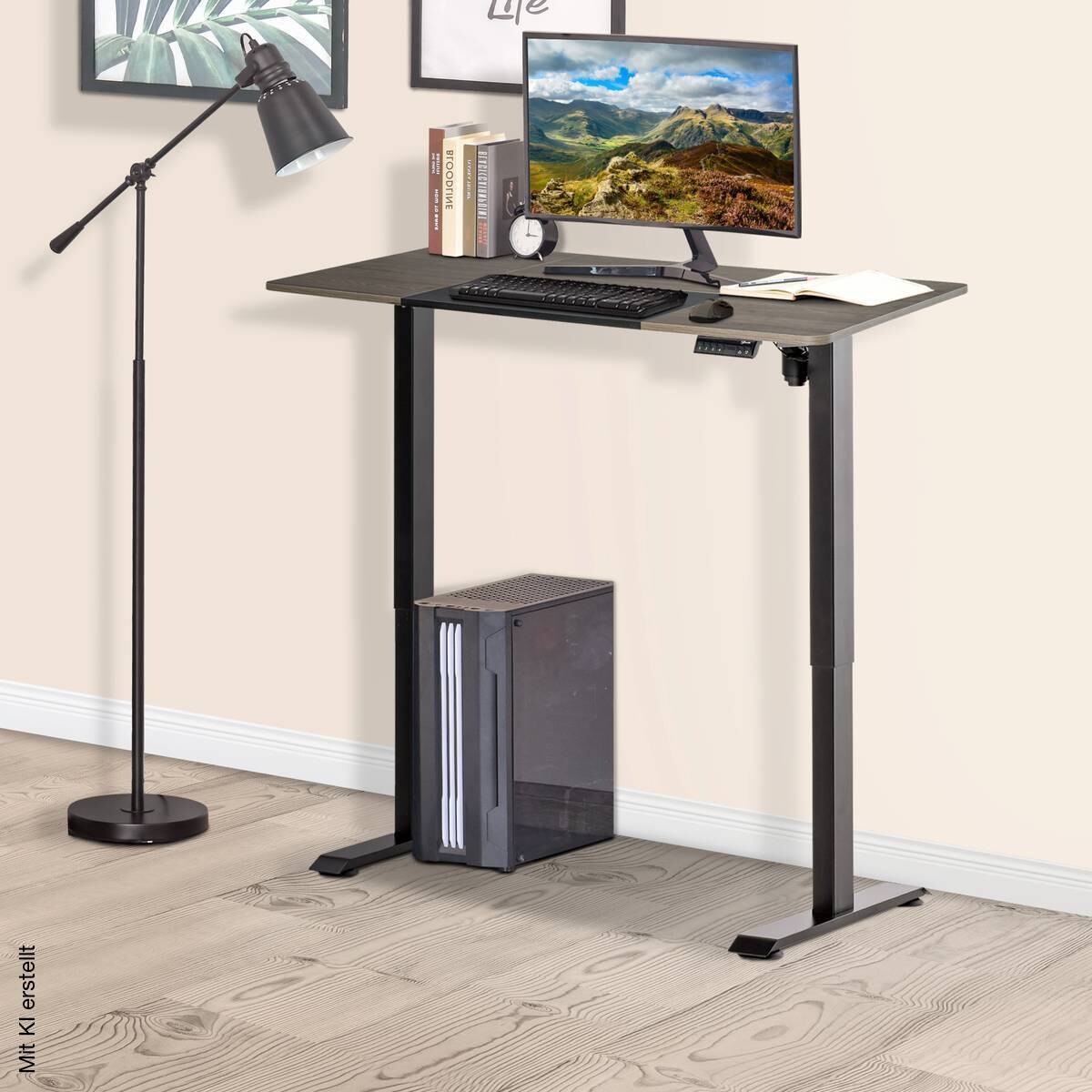 Schreibtisch 920-071V90BK natur Holz Nachbildung schwarz B/H/T: ca. 140x116x70 cm