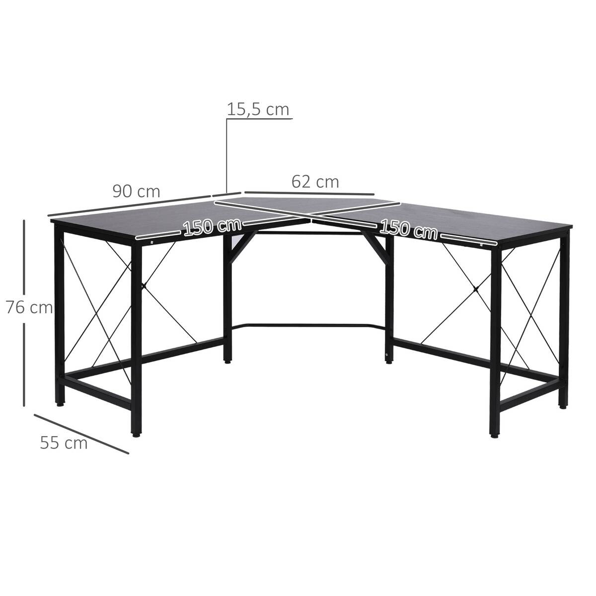 Computertisch 836-122BK schwarz B/H/L: ca. 150x76x150 cm