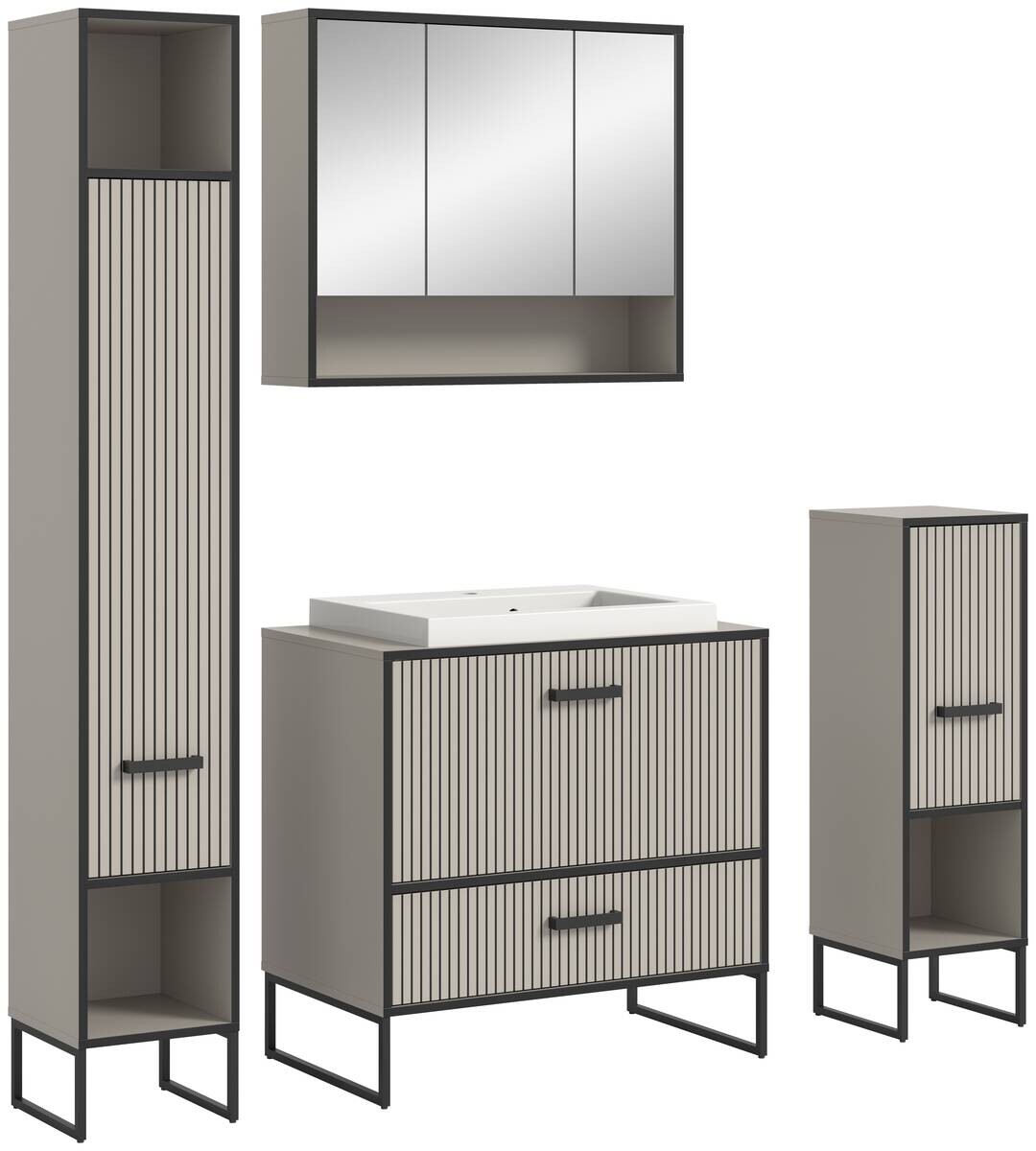 Badezimmer-Set BAGNO schwarz Kaschmirgrau Nachbildung B/H/T: ca. 170x192x48 cm